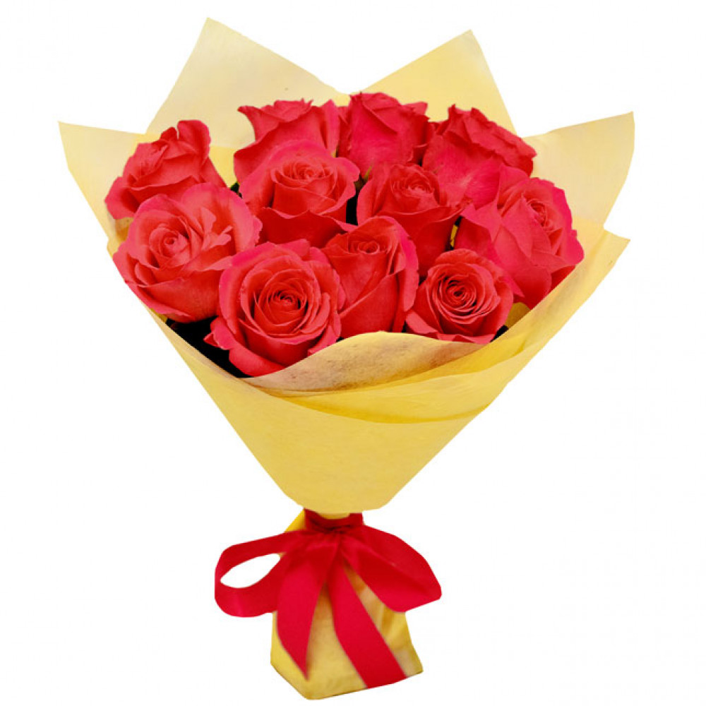 Букет цветов «11 красных роз в желтом фетре»