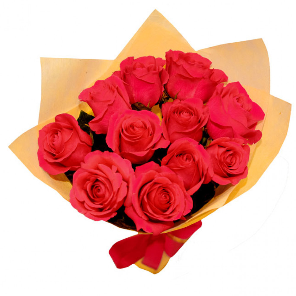 Букет цветов «11 красных роз в желтом фетре» - фото 2